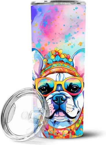 Vista 69 de Caroline's Treasures Siberian Husky Hippie Dawg - Vaso delgado de acero inoxidable al vacío de doble pared reutilizable, vaso aislado para café