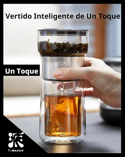 Vista 2 de ZENS Tetera infusora de té de vidrio moderna, tetera inteligente de un solo toque para difusores de té sueltos con taza aislada y kits de té