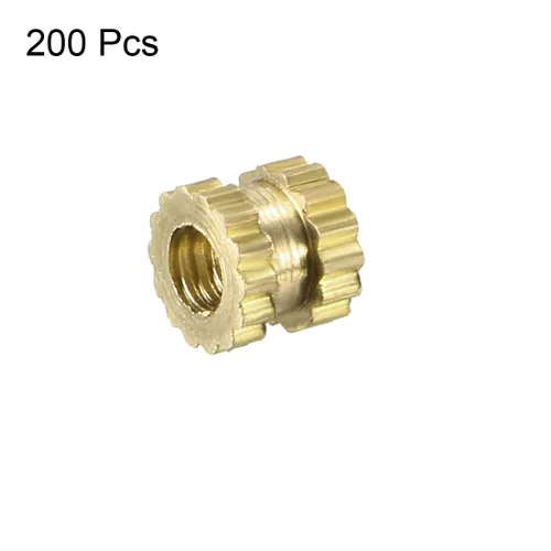 Vista 3 de uxcell Tuercas de inserción moleteadas, 200 piezas M2 x 0.118 in de longitud x 0.126 in de diámetro exterior rosca hembra tuerca de inserción