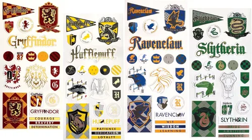 Paper House Productions Harry Potter Hogwarts Houses Collection - Hojas de calcomanías con efecto esmaltado brillante para manualidades, álbumes de