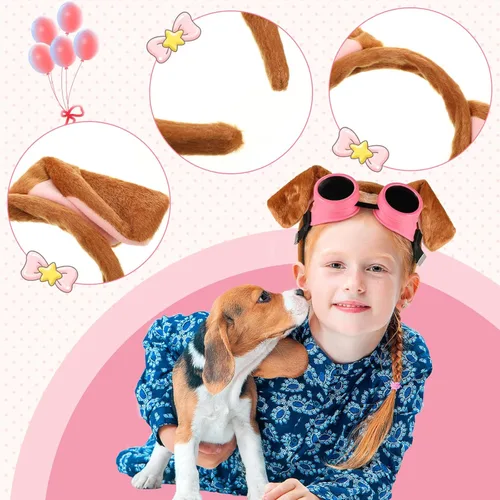 Vista 4 de 2 diademas de orejas de perro de Halloween y gafas steampunk rosadas, accesorios de cosplay con temática de cachorro, disfraz de bricolaje