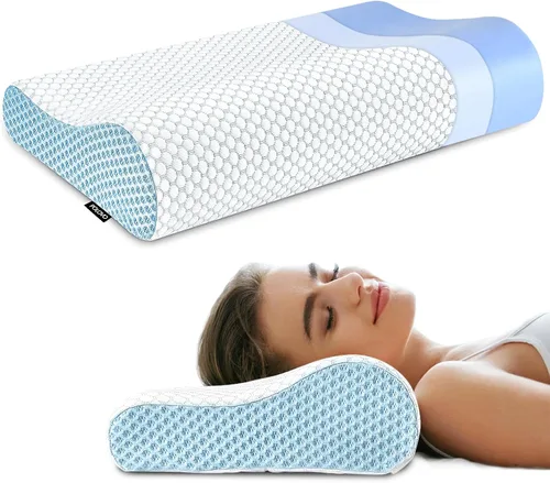 Vista 10 de Almohada de espuma viscoelástica para cama para dormir, almohada ortopédica cervical de contorno de cuello ergonómica para personas que duermen