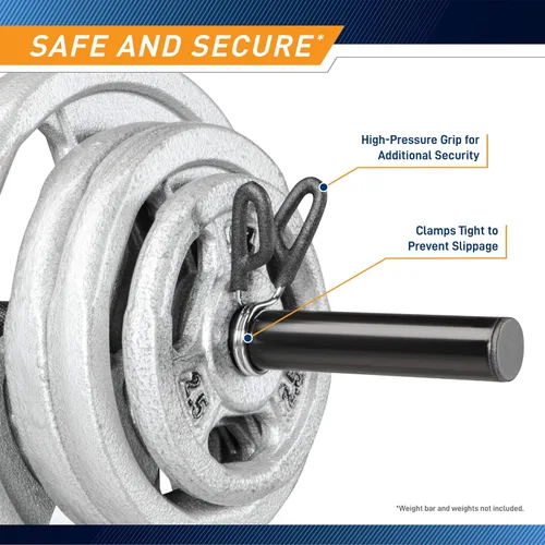 Vista 4 de Marcy Olympic 2-Inch & Standard 1-Inch Barbell Spring Clip Collar Pair – Secure Weight Clamps for Safe Weightlifting, Powerlifting & Strength