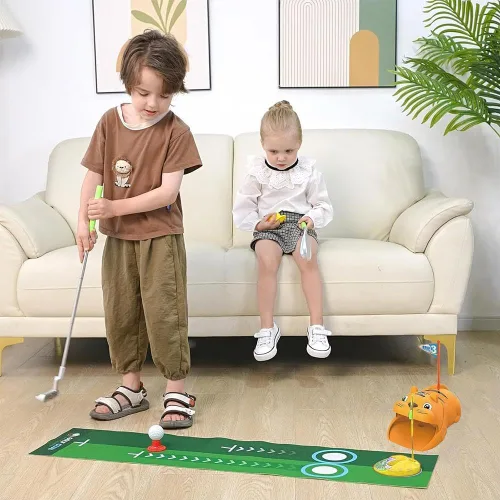 Vista 9 de Upgraded Kids Toy Golf Set with Tiger Automatic Golf Returner, Led Light Up Golfballs, 3 Clubs, Putting Mat, 3-5 Toddler Mini Golfs Games, Indoor