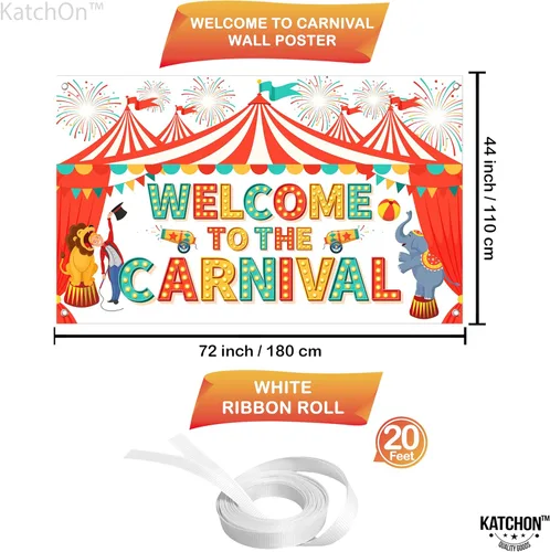 Vista 5 de Cartel de bienvenida al carnaval extragrande con globo de carnaval - 72 x 44 pulgadas Decoraciones de carnaval, decoraciones de fiesta temática