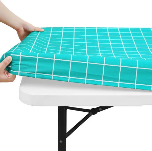Vista 198 de Mantel rectangular, manteles de plástico elásticos ajustables con parte trasera de franela para mesas de 4 pies, manteles de vinilo impermeables