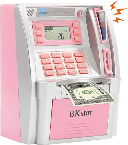 Vista 9 de BKstar alcancía parlante estilo cajero automático para niños con tarjetas de débito, memoria de apagado, cajón de apertura automática para dinero