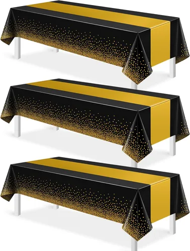 Vista 42 de 3 piezas de mantel y camino de mesa blanco y dorado para decoración de fiesta, mantel de plástico blanco con estampado dorado, camino de mesa Oro