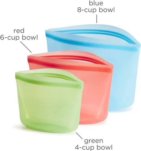 Vista 5 de Bolsas de almacenamiento de alimentos reutilizables de silicona premium Stasher, paquete de 3, multiusos, bolsas de almacenamiento de alimentos