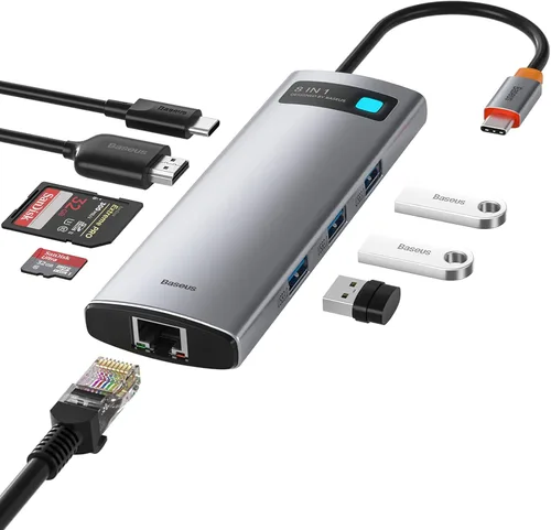 Vista 10 de Baseus Adaptador USB C a HDMI, estación de acoplamiento USB C 4K a 60Hz, concentrador USB C 7 en 1 con 3 USB-A, PD 100W, lector de tarjetas TF/SD