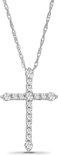 Colgante de cruz de diamante de oro o plata de 10 quilates con cadena de cuerda de plata de ley (14 cttw, color I-J, claridad I2-I3), 18 pulgadas
