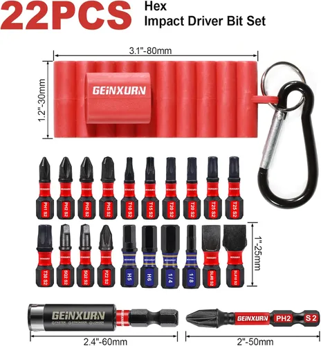 Vista 2 de 22 Pieces Multi Impact Screwdriver Bits Set,Magnetic S2 Steel Insert Power Bits with Organizer Sleeve and Storage Strip