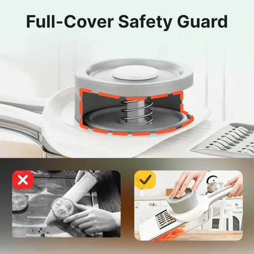 Vista 7 de ZKIRON Cortador de mandolina para cocina con caja de drenaje, rebanador de verduras de mano 6 en 1 para preparación de ensaladas, cortador de pepino