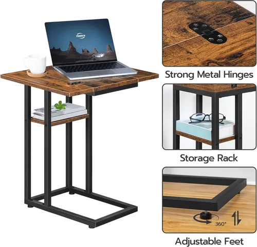 Vista 10 de HOOBRO Mesa auxiliar plegable, mesa lateral en forma de C con estante de almacenamiento, pequeña mesa de aperitivos adecuada para sala de estar