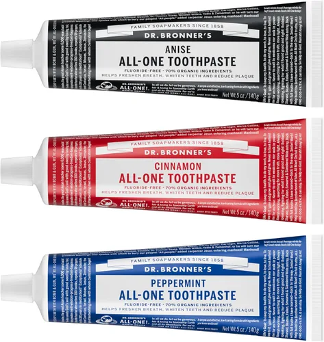 Vista 13 de Dr. Bronner’s Pasta de dientes todo en uno – Canela, 5 onzas, paquete de 3 – Pasta de dientes sin flúor para adultos, sin SLS, 70% de ingredientes
