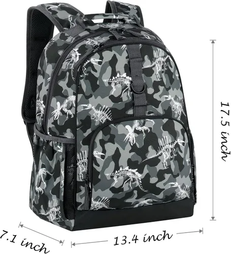 Vista 3 de Choco Mocha Mochila de dinosaurio de 17 pulgadas + bolsa de almuerzo + bolsa para lápices, Choco Mocha Juego de 3 mochilas de dinosaurio de 17