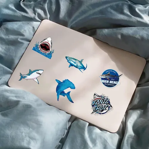 Vista 9 de 50 calcomanías de tiburón para niños, tiburón oceánico, impermeables, calcomanías de vinilo y calcomanías para bicicleta, botella de agua, laptop