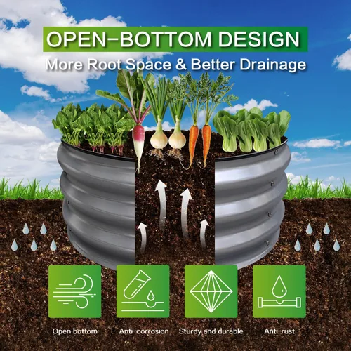 Vista 69 de GARDMAX 2x2x1FT Galvanized Round Raised Garden Bed Kit, Metal Planter Boxes Outdoor with Easy Assembly, Large Garden Bed for Vegetables, Fruits