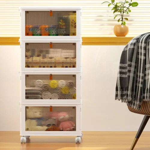 Vista 6 de YFXCVSL Cajas de Almacenamiento de Plástico de 4 Niveles con Tapa 23QT, Contenedores de Almacenamiento Apilables con Ruedas, Cajas de Almacenamiento