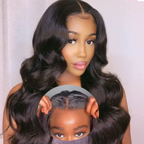 Vista 9 de Pelucas Wear and Go Sin Pegamento Pre Despuntadas Pre Cortadas de Encaje Frontal para Mujeres Negras Cabello Humano Mejorado Sin Pegamento Pelucas