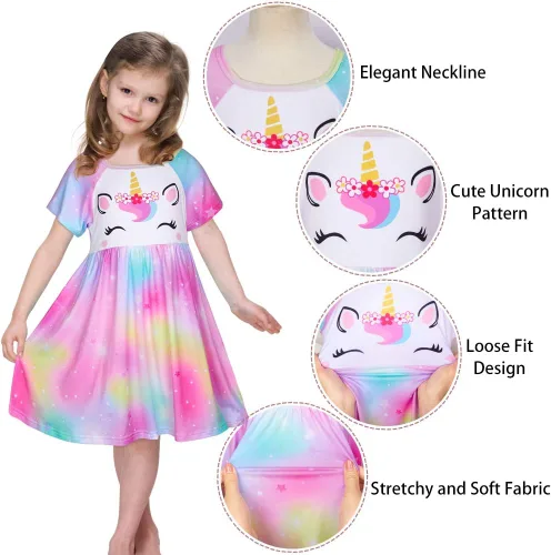 Vista 4 de ICOSY Camisones de unicornio para niñas, pijamas para niñas pequeñas, camisón de princesa, ropa de dormir, regalos para niñas