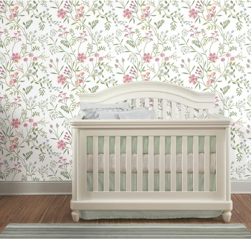 Vista 2 de RoomMates White Meadow Mix - Papel tapiz autoadhesivo Blanco/Verde/Rosa