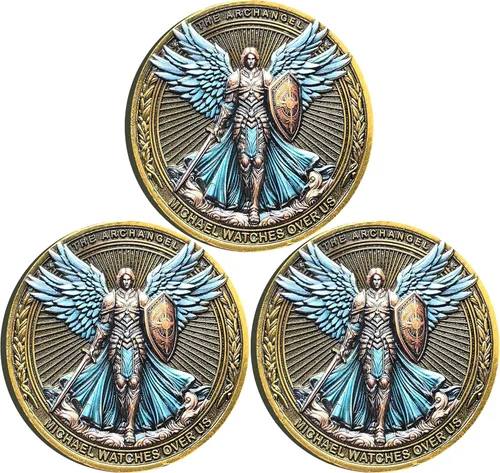 Vista 8 de La moneda de desafío del Arcángel Miguel vela por nosotros - Salmo 91:10-11 Moneda coleccionable religiosa inspiradora con estuche protector Paquete