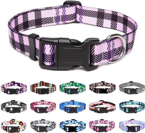 Vista 36 de Mercano - Collar ajustable para perro, patrones de diseño especial, collar de nailon suave cómodo y duradero para perros pequeños, medianos