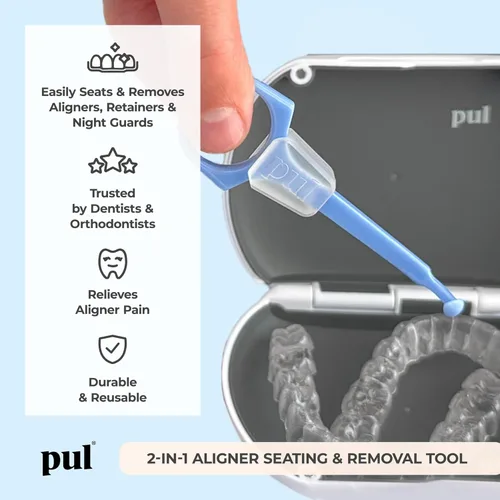 Vista 2 de PUL - Paquete de 2 masticables 2 en 1 Invisalign y herramienta de extracción de alineadores para alineadores transparentes, retenedores y bandejas