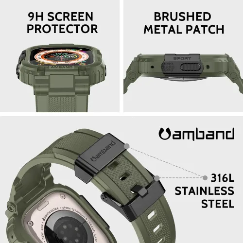 Vista 3 de amBand Bands - Funda protectora de pantalla compatible con Apple Watch Ultra 3/2/1 de 1.732 pulgadas, correa resistente M1 Sport Series y película