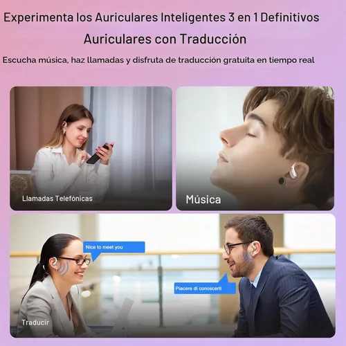 Vista 3 de Auriculares de traducción AI en tiempo real, traductor de 164 idiomas 3 en 1 Bluetooth 5.4 con 6 modos de traducción, auriculares de traductores 75H