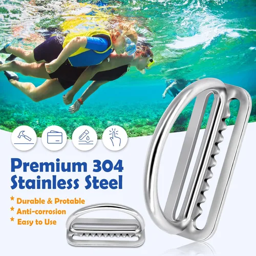 Vista 3 de Paquete de 2 protectores de cinturón de peso, 2.0 in/2 pulgadas de acero inoxidable dentado para buceo con anillo en D para equipo de buceo
