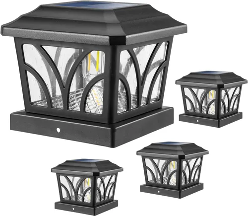 LeiDrail Luces solares para postes al aire libre, 2 modos de aluminio con tapa de valla solar Edison para postes de madera de vinilo de 4 x 4, 5 x