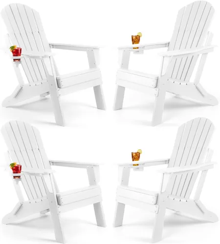 Vista 18 de FUNBERRY Silla plegable Adirondack, sillas de hoguera de HDPE para todo tipo de clima con portavasos para exteriores