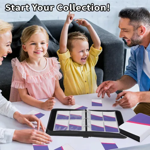 Vista 7 de Carpeta para tarjetas coleccionables de 4 bolsillos con cremallera y correa de mano, capacidad para hasta 400 tarjetas, carpeta TCG de piel
