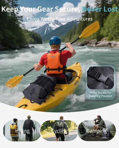 Vista 7 de ECOHUB Mochila impermeable para mujeres y hombres, bolsa seca resistente de 30L con cierre enrollable para viajes con funda impermeable IPX8