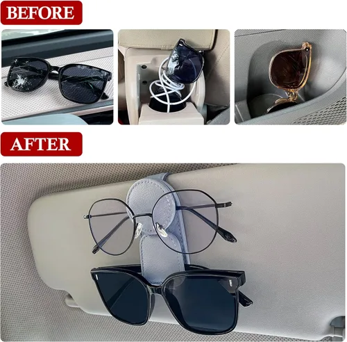 Vista 2 de KIWEN Soporte de lentes de sol para visera de automóvil, clip magnético de cuero para colgar lentes de sol para accesorios de visera de automóvil