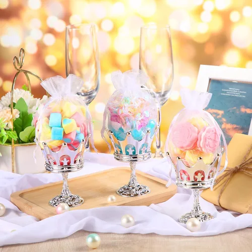 Vista 8 de 30 piezas de copa de corona rellenable de oro con bolsa para caja de dulces, regalos de boda, fiesta, contenedor decorativo de almacenamiento