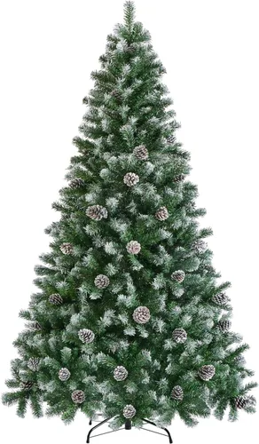 Vista 11 de Yaheetech Árbol de Navidad artificial de 4.5 pies, árbol de Navidad flocado con 35 piñas, 412 puntas esmeriladas, árbol predecorado para decoración
