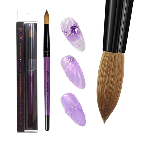 Vista 17 de PANA Pure Kolinsky Cepillo de uñas acrílico con mango de madera - forma redonda