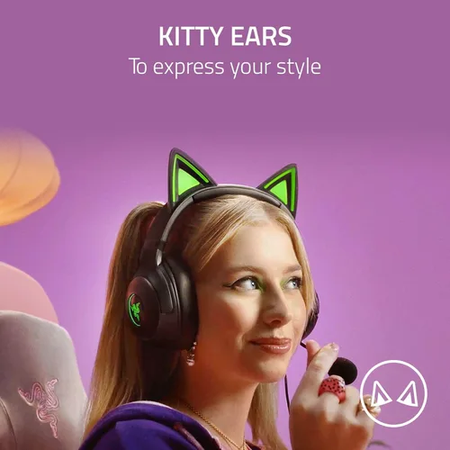 Vista 2 de Razer Kraken Kitty V2 Auriculares USB con cable orejas de gatito RGB Chroma - Iluminación reactiva de transmisión - Micrófono cardioide HyperClear