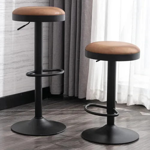 Vista 8 de Taburetes de bar sin espalda, juego de 2 taburetes de bar redondos ajustables para encimera de cocina, taburete giratorio de altura de barra, silla