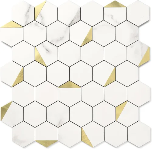 Vista 9 de Smaple - Protector contra salpicaduras hexagonales para pared de cocina, resistente al calor, azulejos inteligentes de PVC, 12 pulgadas, piedra