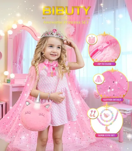 Vista 2 de Kit de maquillaje para niñas BIBUTY, juguetes de princesa, maquillaje de juego de simulación, juguetes de maquillaje para niñas
