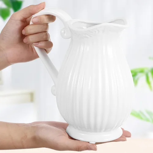 Vista 4 de Yardwe Jarrón de cerámica con diseño de rayas blancas de porcelana de 7 pulgadas para decoración de mesa de boda en casa, oficina, contenedor
