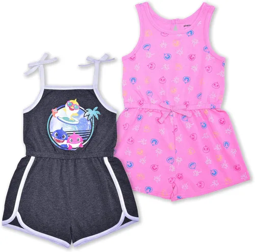 Nickelodeon Baby Shark Girl's 2 Pack Romper Shorts for Infant and Toddler PinkGrey