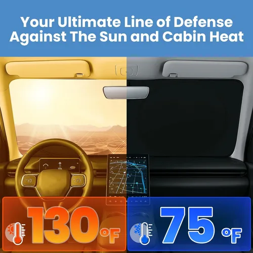 Vista 3 de Parasol para parabrisas, parasol reflectante para parabrisas de automóvil con recorte de espejo, bloquea el 99% de los rayos UV y mantiene