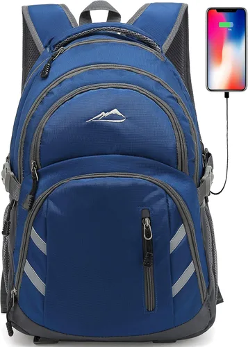 Vista 12 de ProEtrade - Mochila para universidad con puerto de carga USB, para laptop y viajes, Negro, 15,6 pulg., Mochilas Daypack