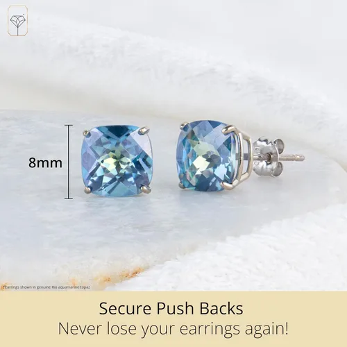 Vista 3 de MAX + STONE 14k Yellow Gold 8mm Cushion Cut Birthstone Stud Earrings for Women