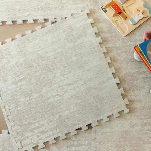 Little Landings - Alfombra de juego para bebés para el piso - Piedra arenisca (4x6 pies) - Alfombra de juego premium de espuma EVA para bebés y